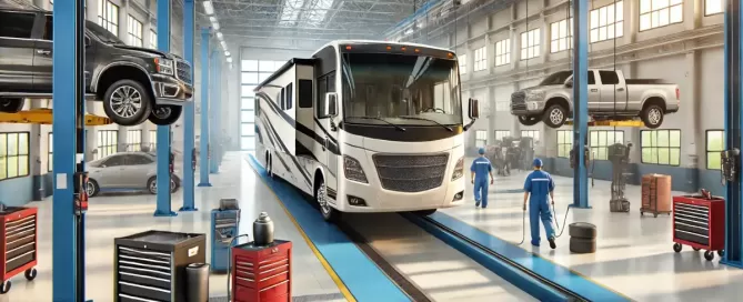 AI generated image of RV in repair shop Rohnert Park