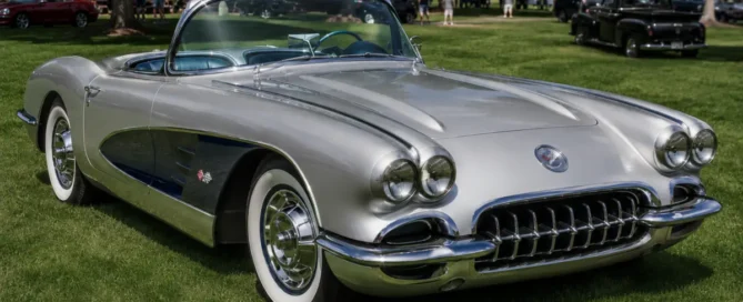 silver Corvette at park