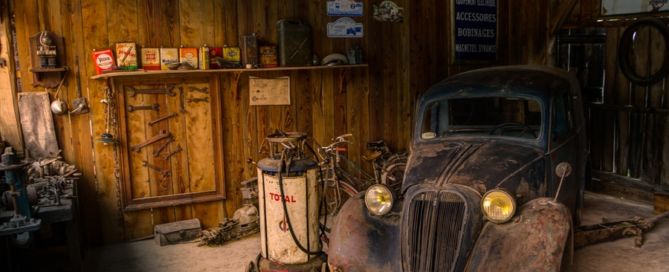 old car in barn