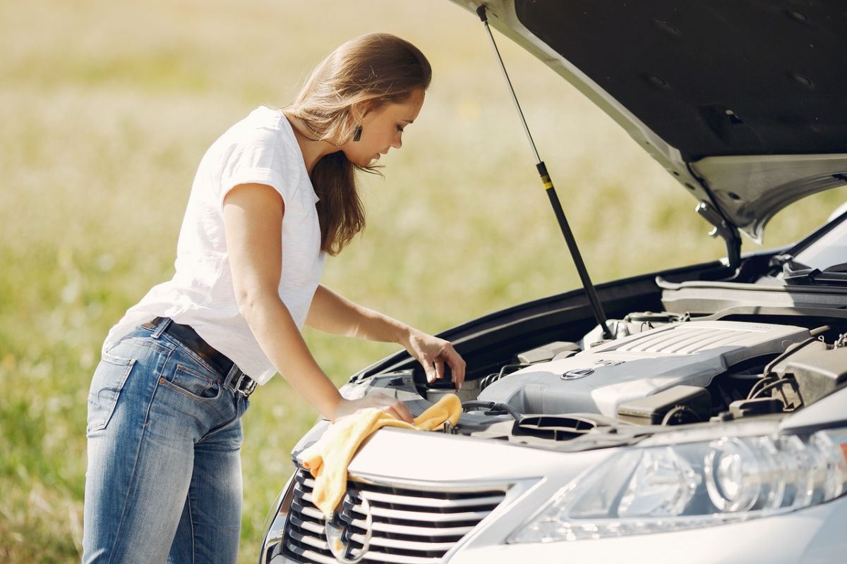 hood up, checking engine