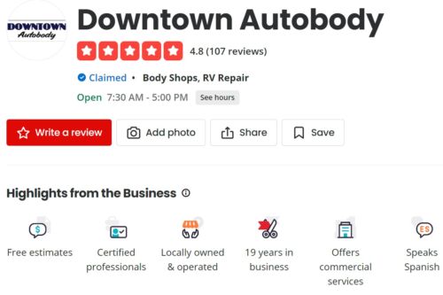 Yelp reviews of Downtown Autobody in Rohnert Park, CA