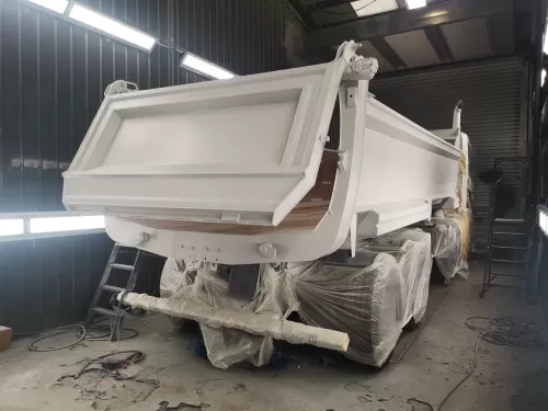 dump truck in paint booth