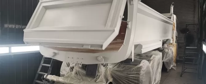 dump truck in paint booth