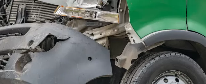 close up big rig commercial truck collision