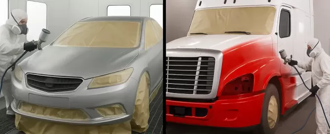 50/50 split screen - car and commercial truck